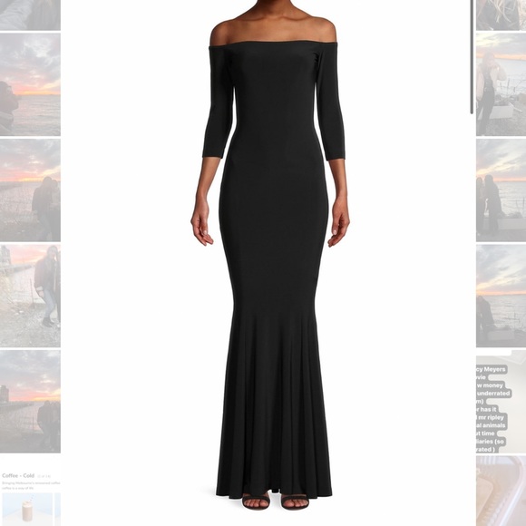 Norma Kamali Off Shoulder Fishtail Gown - Black - Picture 6 of 8